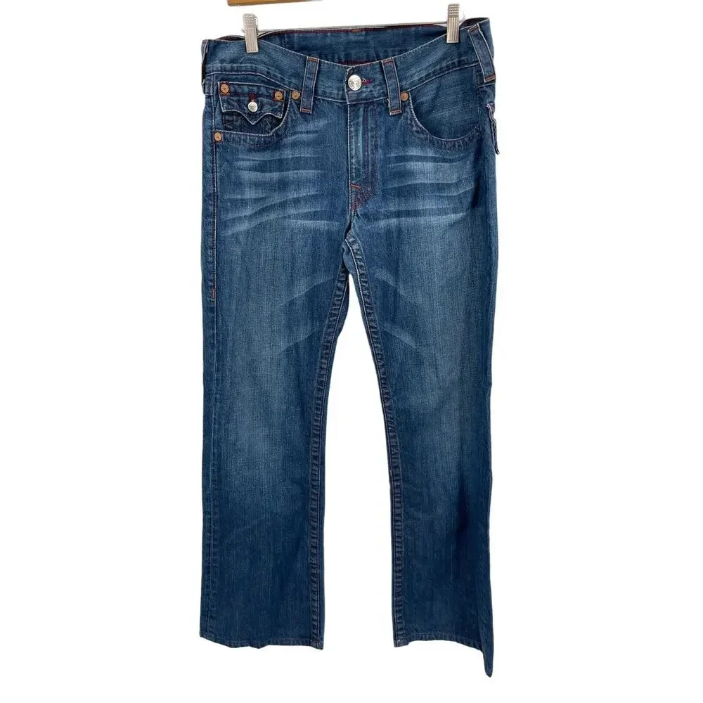 True Religion Bootcut Jeans Flap Pocket Tag reads size 33 waist measures 36